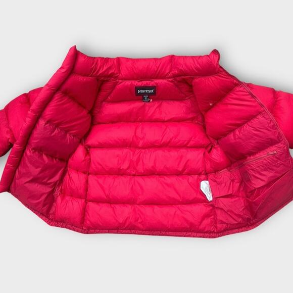 Vintage 90s Marmot Down Puffer Coat Full Zip Red Black Yoke Men's sz Medium - Picture 8 of 12